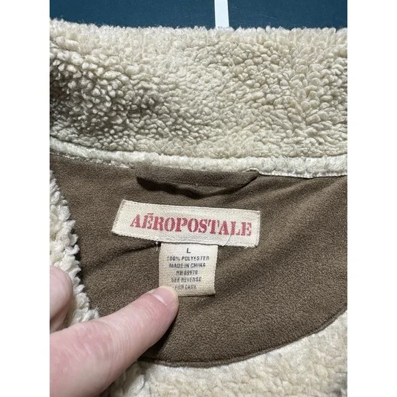 Vtg Aeropostale Faux Suede Leather Jacket Sherpa Lined Men's Large Brown 90s Y2K